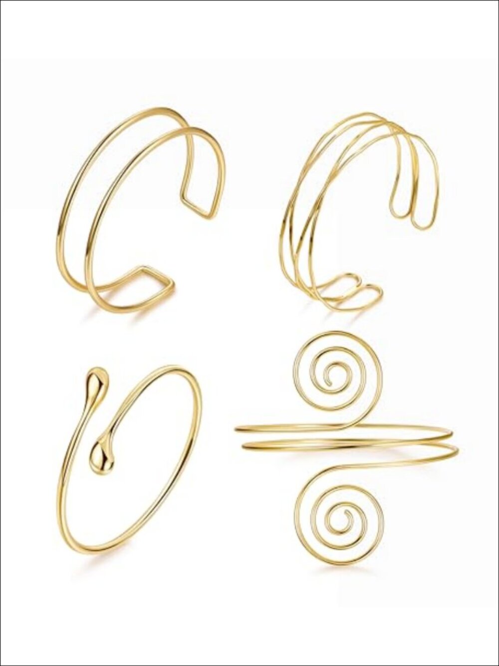4PCS Gold Plated Silver Plated Upper Arm Cuff Bracelet Set Adjustable Open